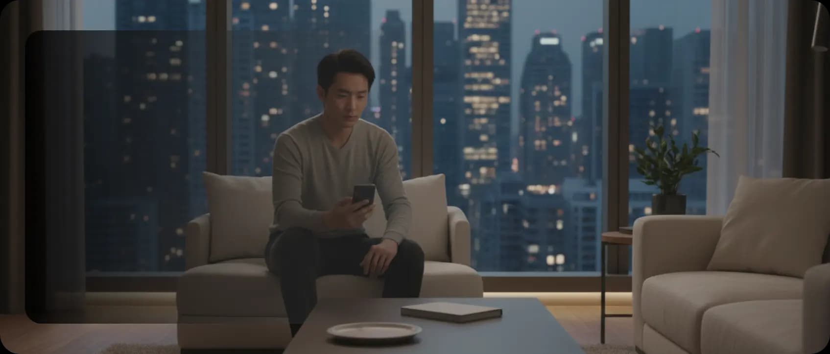 A tenant using the ParkEase park mobile app at home to complete a simple guest parking reservation using only a license plate number.