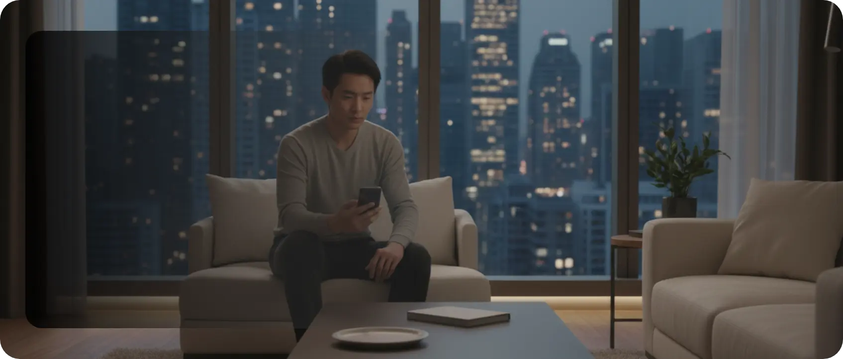 A tenant using the ParkEase park mobile app at home to complete a simple guest parking reservation using only a license plate number.